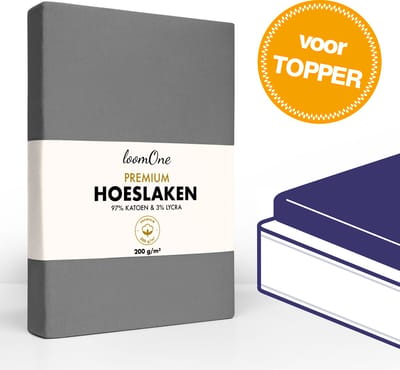 Loom One Premium Topper Hoeslaken – 97% Jersey Katoen / 3% Lycra – 140x200 cm – tot 12cm matrasdikte– 200 g/m² – Antraciet