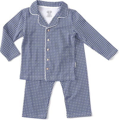 Little Label - grandad pyjama - geruit blauw - maat 170/176 - Zachte BIO Katoen