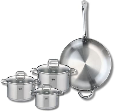 Set van 1 Koekenpan 32 cm en 3 kookpotten 14, 16 en 20 cm Elo Profi Citrin