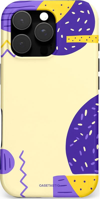 Casetastic hoesje geschikt voor Apple iPhone 16 Pro - MagSafe - Dubbellaagse bescherming - Geo zigzag - Fashion Case - Crème Blauw Geel
