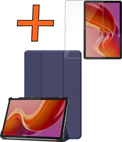 Hoesje - Geschikt voor Lenovo Tab M11 (11 inch) - Met Screenprotector - Trifold Bookcase - Hard Cover - Hardcover Book Case - Tablet Hoes - Donkerblauw