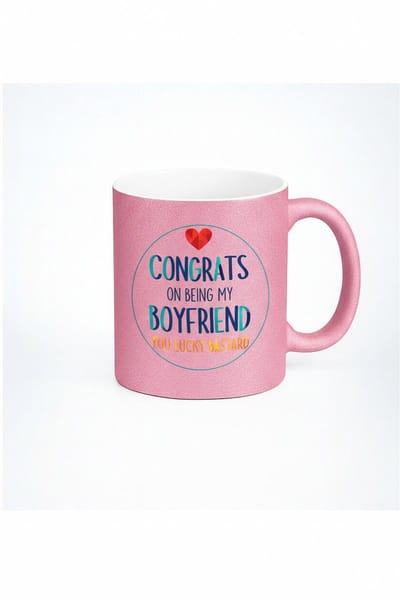 Gefeliciteerd Boyfriend Mok Roze Glitter - Grappig Cadeau voor Vriend - You Lucky Bastard Beker