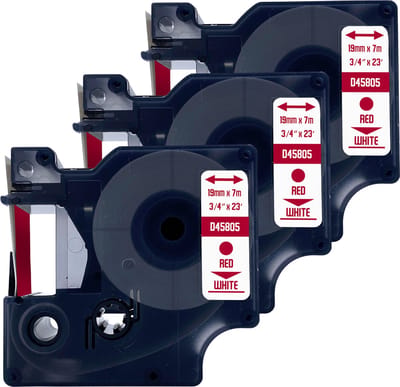 DULA Dymo D1 45805 - S0720850 - Compatible label tape - 3 lettertapes - Rood op wit - 19mm x 7m