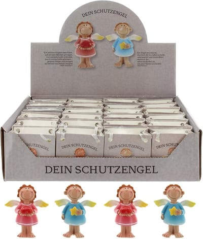 Dailygoody - Beschermengel in Zak - Geluksbrenger - 24-delige Display - Roze-Blauw - Handbeschilderde Engeltjes - Voor Elke Gelegenheid