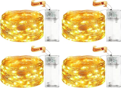 Pack van 4 LED Sfeerverlichting op Batterij met Timer - 3 m 30 LED Micro Koper Draad Lichten voor Binnen, Warm Witte Stringverlichting voor Bruiloften en Feestdagen