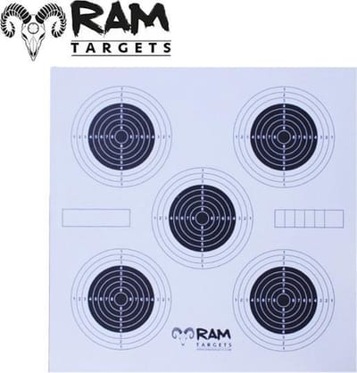 RAM Targets - Schietkaarten -  5 Targets Afgebeeld - 100 Stuks Per Pak