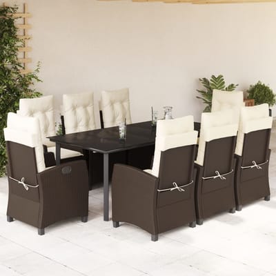 vidaXL - 9-delige - Tuinset - met - kussens - poly - rattan - bruin