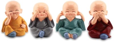 Kleine figuren set - Monnik beeldjes - Woondecoratie - Hars materiaal - 4 stuks