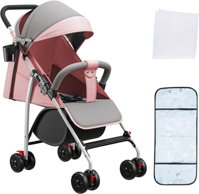Opvouwbare Buggy - Kinderwagen Lichtgewicht - Reizen Met Baby - 360 Graden Wielen - Tot 10kg - Roze