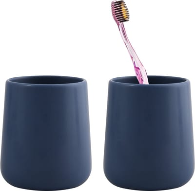 MSV Badkamer drinkbeker/tandenborstelhouder Malmo - 2x - Keramiek - donkerblauw - 8 x 10 cm