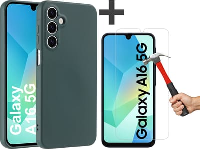 Hoesje geschikt voor Samsung Galaxy A16 (5G/4G) hoesje zacht siliconen met gehard glas Screenprotector- Arara backcover- Pine Groen
