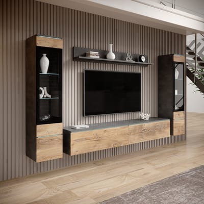 Meubella - Variety - Wandmeubel - Eiken/Grijs - 180x33x32 cm