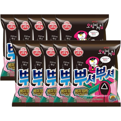 Ottogi Pusher Pusher Ramen Snack Saveur Calamar Grillé au Beurre 90g x 10 Paquets Snack de Nouilles Croquant Salé