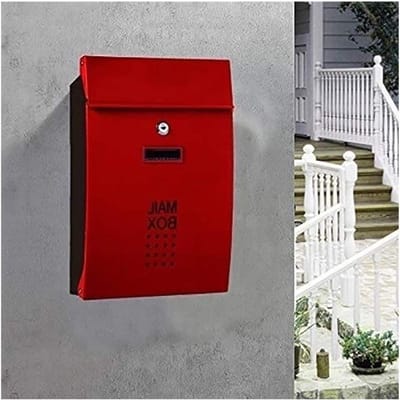 Wand brievenbus - Postdoos muur - Post ontvangen - Roestvrij staal - 375 cm - Rood