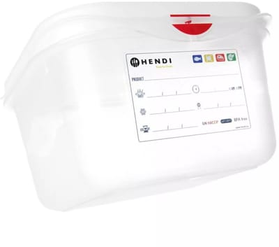 HENDI gastronormbak GN 1/6 17,6x16,2x6,5 cm - polypropyleen - met deksel, luchtdicht, lekvrij en stapelbaar - transparant - 1,1 liter - horeca opslag