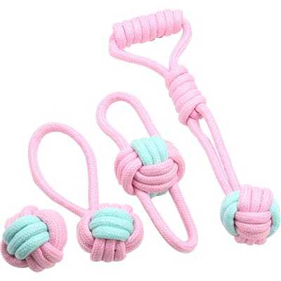 4 stuks Honden Touwspeelgoed Set Bijtbestendig Handgeweven Honden Kauwtouw Huisdier Touwspeelgoed voor Tandenpoetsen white
