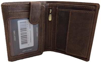 Oi Hunter bruine lederen herenportemonnee / hoog model billfold met 2 grote zichtvakken / herenbeurs voor veel pasjes met lipje binnenin / anti skim / bruin leer / 566H