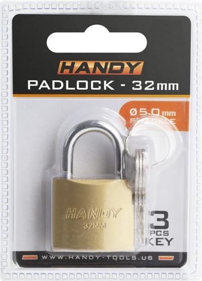 Handy - Hangslot met Sleutel 32mm - Hangsloten - Gehard staal - Sluiting ⌀ 5MM - incl. 3 Sleutels - Slot - Slotje - BPK