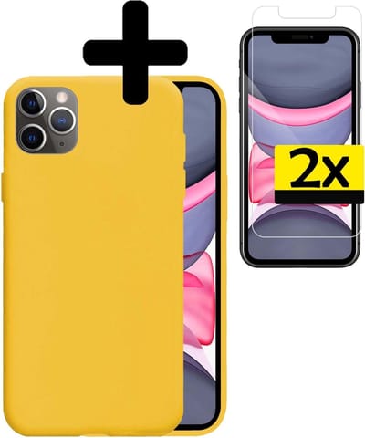 Hoesje - Met 2x Screenprotector - Geschikt voor Apple iPhone 11 Pro - Sterk & Shockproof - Back Cover - Siliconen Case - Telefoon Hoes - Telefoonhoesjes - Geel