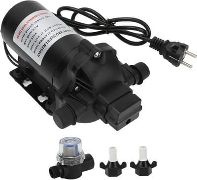JGS Premium - Waterdrukpomp 220V 11.3LPM 50PSI Zelfaanzuigende Diaphragma Vervangingspomp voor Auto RV Jacht Caravan Marine Boot Zwart
