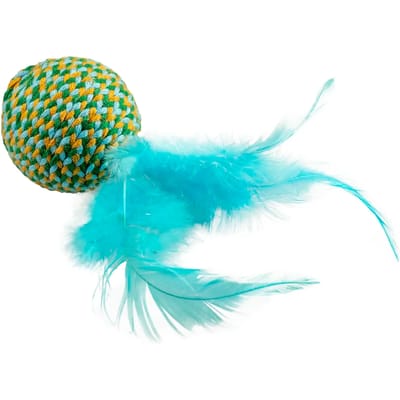Duvoplus - Speelgoed Voor Dieren - Kat - Jolly Bal Met Veren 18x4,5x4,5cm Blauw - 1st