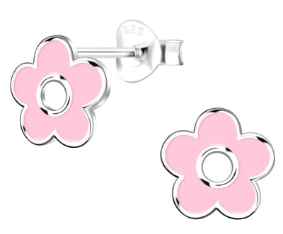 Joy|S - Zilveren roze bloem oorbellen - 8 mm - t26