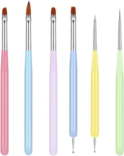 6-delige set nagelborstels voor acryl, decoratie en nageldesign - Dubbelzijdige tools voor DIY nagels
