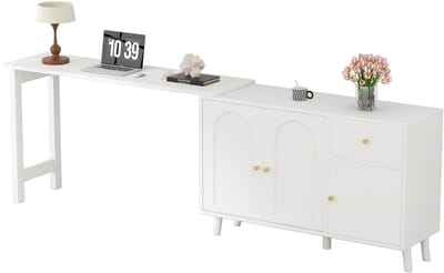 Merax Bureau met Dressoir 2-in-1 - 360° Draaibaar - Wit met Goud - 120x40x74,5 cm