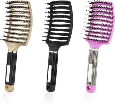 Set van 3 Borstel met Wildzwijnharen, Ontklittende Kam en Haarstyling Borstel voor Mannen en Vrouwen, Perfect voor Alle Haartypes