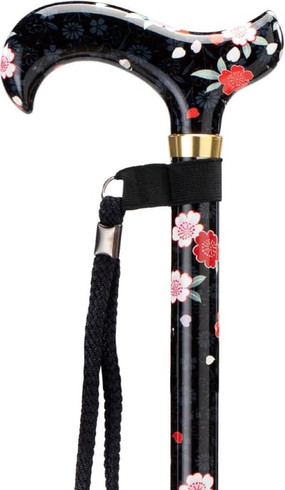 MultiMotion Premium wandelstok met volledige zwarte bloemen print