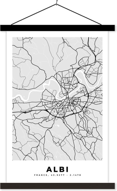 Posterhanger incl. Poster 40x60 cm - Schoolplaat - Frankrijk – Albi – Stadskaart – Plattegrond – Kaart - Textielposter - Zwarte latten - Stadskaart