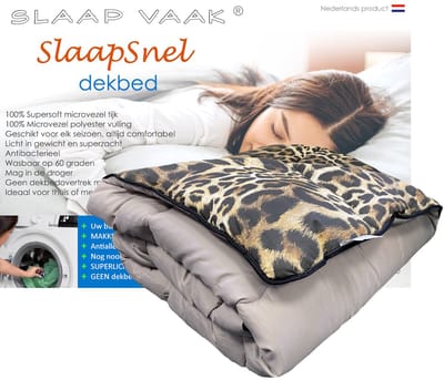 SlaapVaak SlaapSnel Dekbed - Dekbed zonder Overtrek - All Year Dekbed - Hoesloos Dekbed - Anti-Allergisch - Wasbaar - Eenpersoons - 140x200 cm - Grijs Luipaard