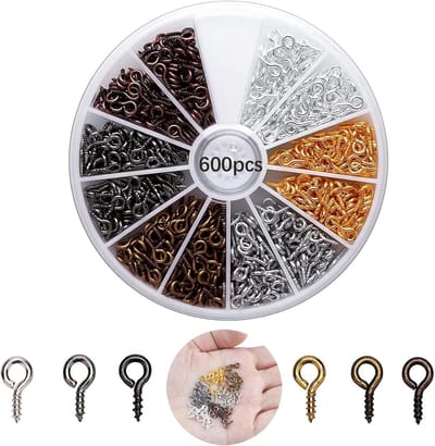 600 STKS Schroef Oogspelden Haken Kleine 4x8mm Oogjes Schroef Schroefdraad 6 Gemengde Kleuren Mini Oogbouten Ooghaken Oogschroeven Metalen Haken voor Sieraden Maken Bevindingen DIY Ambachten