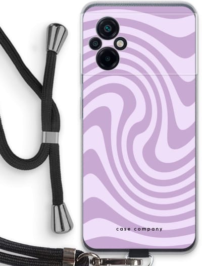 Case Company® - Hoesje met koord geschikt voor Xiaomi Poco M5 hoesje met Koord - Swirl Paars - Telefoonhoesje met Zwart Koord - Bescherming aan alle Kanten en Over de Schermrand