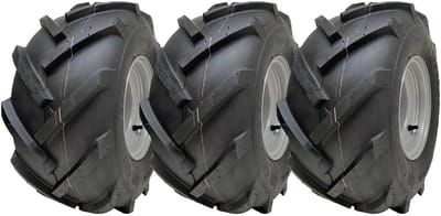 18x9,50-8 banden met open midden op velg met noppen, Rotovator, 4 bouten, 100 mm PCD (set van 3)