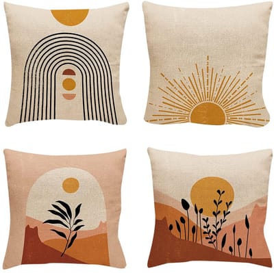 Dailygoods- Kussenslopen 45x45 cm - 4 Stuks - Linnen - Decoratieve Kussenhoezen - Geometrisch Patroon - Eenvoudig te Reinigen - Kussenhoes
