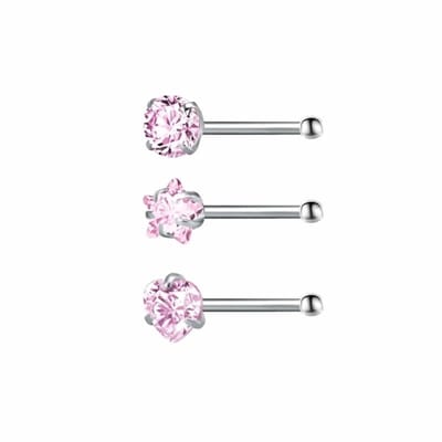Aramat Jewels | Neuspiercing | Prachtige Neuspiercing met Roze Zirkonia | Rond | |3mm | Staal | Volwassenen | Verkleurd niet
