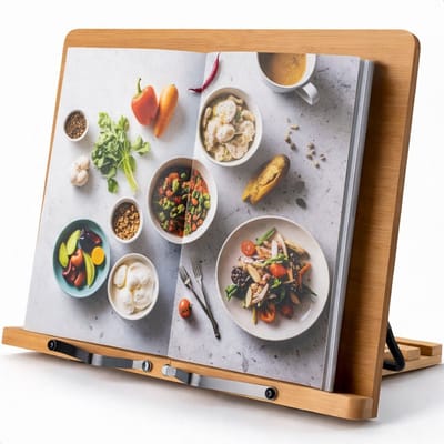 Kookboek en tablet standaard - Verstelbaar met klemmen - Boeken - Steun - Standaard - Rek - Houder - Book - Steunen - Metaal - Hout - Bamboe - Lees - Rekje - Luft