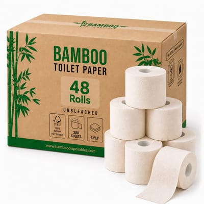48 SuperRollen 2-laags Ongebleekt Bamboe WC Papier - 300 Vellen per Rol - FSC® 100% BOOM VRIJ - Voordeelverpakking