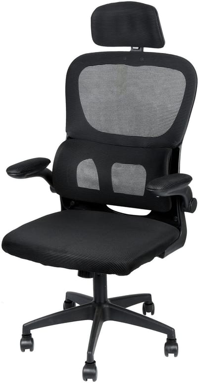PIPIPOXER-Bureaustoel ergonomische draaistoel met mesh design zitkussen, verstelbare hoofdsteun en armleuningen, maximaal draagvermogen 150 kg, zwart