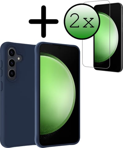 Hoesje Met 2x Screenprotector - Geschikt voor Samsung Galaxy S23 FE - Sterk & Shockproof - Back Cover - Siliconen Case - Telefoon Hoes - Donkerblauw