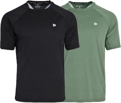 2-Pack Donnay - Sport T-shirt (André) - Multi Sportshirt - Heren - Black/Jungle green (549) - maat XXL