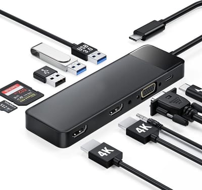 DailySupplies® Docking station Laptop - 10 in 1 - USB-C - Dual HDMI - USB Splitter - 4K Kwaliteit - Zwart