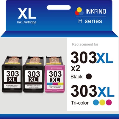 INKFIND 303XL Geschikt voor HP303 HP 303 HP303XL HP 303XL T6N04AE T6N03AE Inktcartridge - Hoge Capaciteit 3-pack (Zwart x 2 en Kleur x 1)