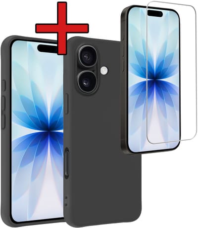 Hoesje - Met Screenprotector - Geschikt voor Apple iPhone 17 - Sterk & Shockproof - Telefoon Hoes - Back Cover - Siliconen Case - Telefoonhoes - Zwart