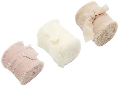Dailygoods- Chiffon Lint 3 Rollen - Brede Handgemaakte Geschenkverpakking - Gemengde Kleur - 1,5 Inch Breed - 4 cm x 5 m per Rol - Delicate Gerafelde Linten - Geschenk Lint