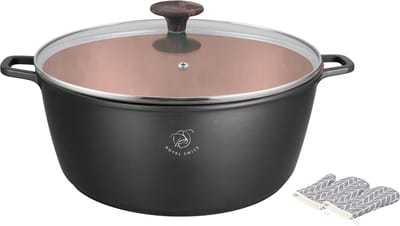 Royal Swiss® – Pan Ø20 cm – 2 L – Zwart – Marmeren Coating – Koudgrepen – Geschikt voor Alle Warmtebronnen inclusief Inductie – Met Glazen Deksel