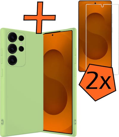 Hoes - Met 2x Screenprotector - Geschikt voor Samsung Galaxy S25 Ultra - Sterk & Shockproof - Back Cover - Siliconen Case - Telefoon Hoes - Groen