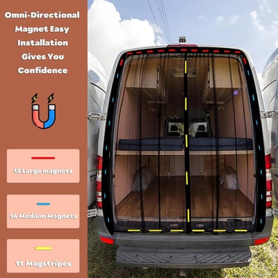 SnelShoppen - Magnetisch Vliegenraam Auto, Universele Magneten, Muggennet met Midden Magnetische Sluiting, Voor Motorhome, Achterdeuren, Camping, 165