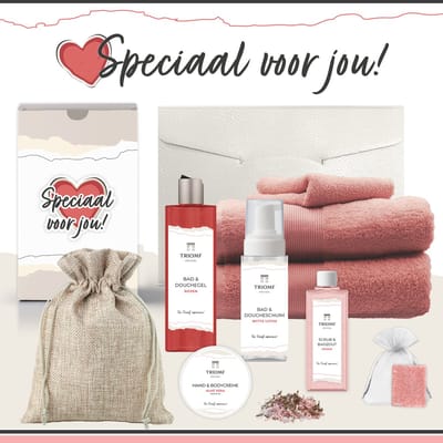 Geschenkset “Speciaal Voor Jou!” - 9 producten - 1940 gram - Triomf Cosmetica | Giftset voor haar Cadeau Valentijnsdag Luxe wellness cadeaubox Vrouw Ik hou van jou Cadeaupakket Kerst Geschenk Set Pakket Verjaardag Gift Valentijn Vriendin Rood
